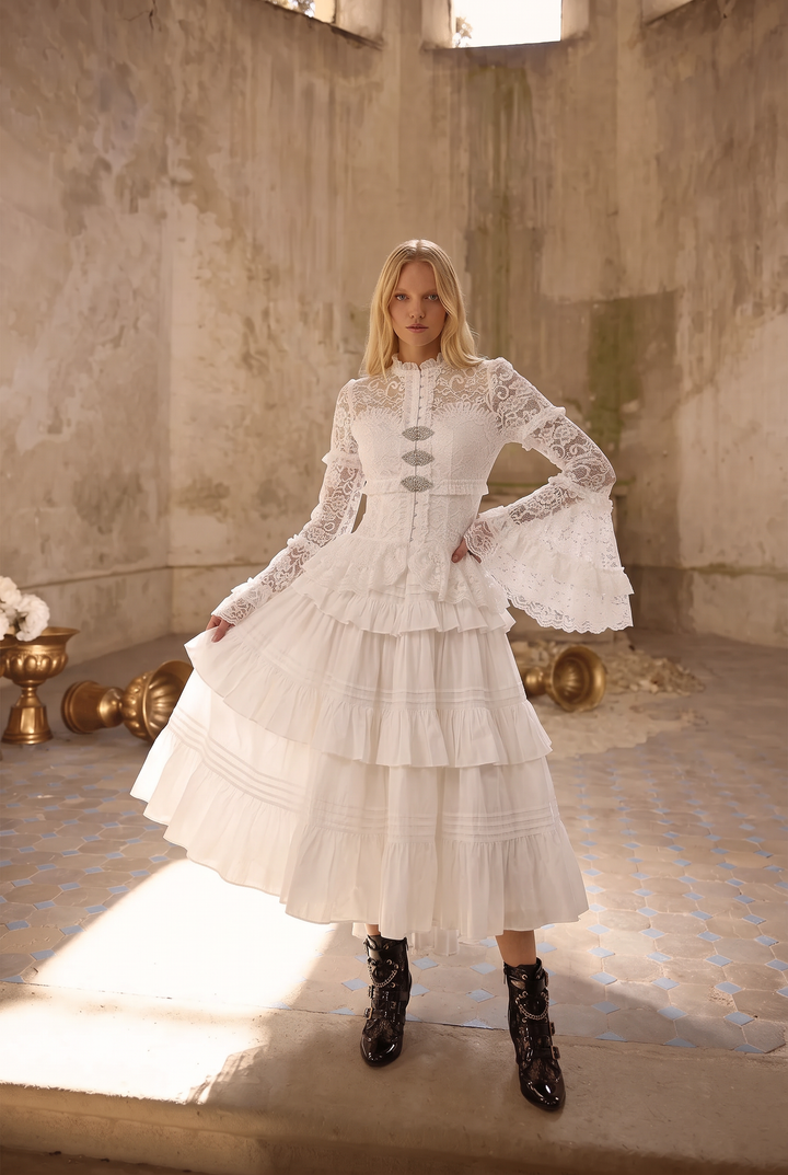 WHITE GOTHIC LOLITA DRESS - LACE MODEST WEDDING DRESS - GOTHIC BALL GOWN PLUS SIZE