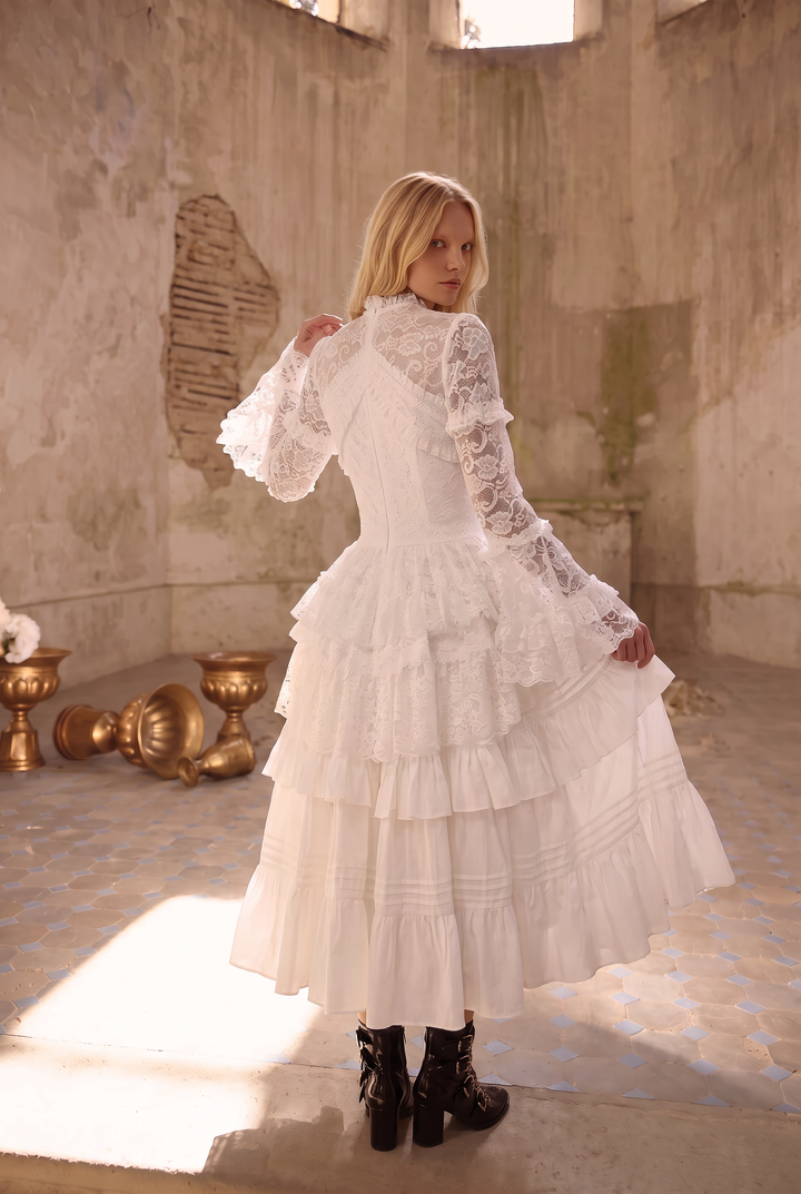WHITE GOTHIC LOLITA DRESS - LACE MODEST WEDDING DRESS - GOTHIC BALL GOWN PLUS SIZE