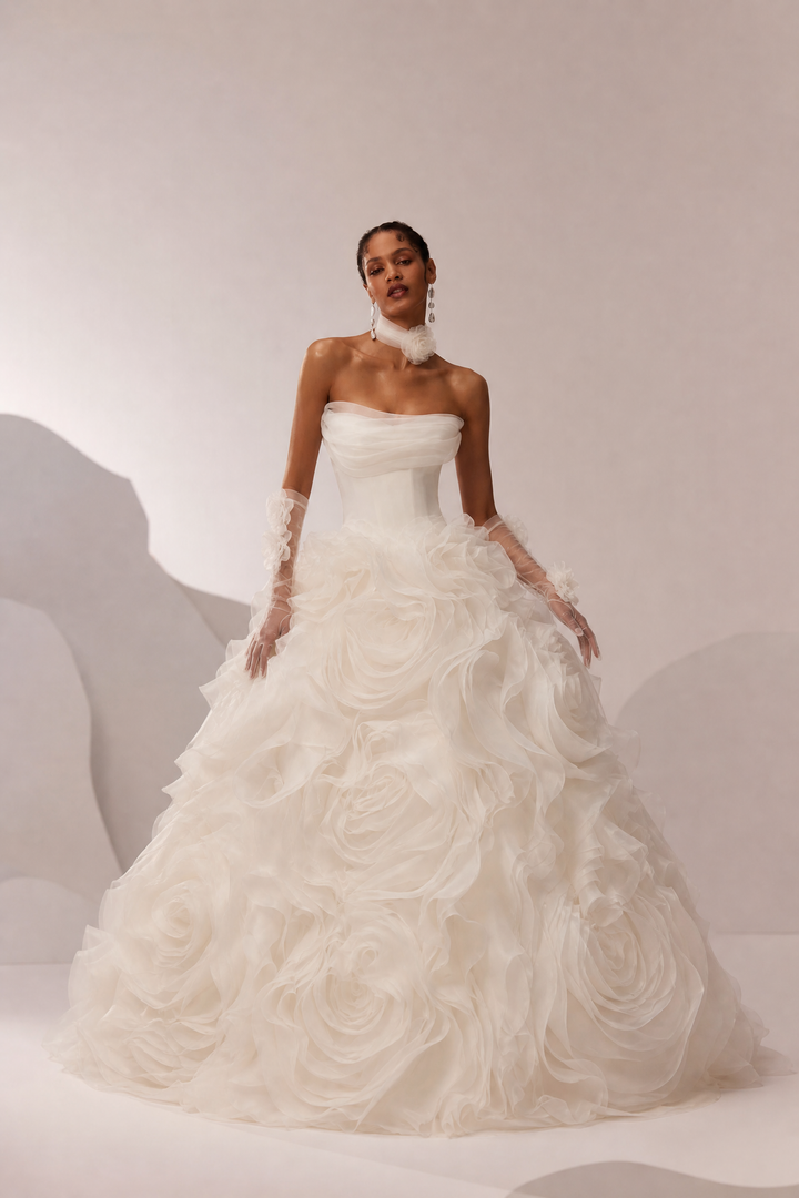 White Floral Ball Gown with 3D Rose Appliqué and Off Shoulder Corset Wedding Dress Plus Size