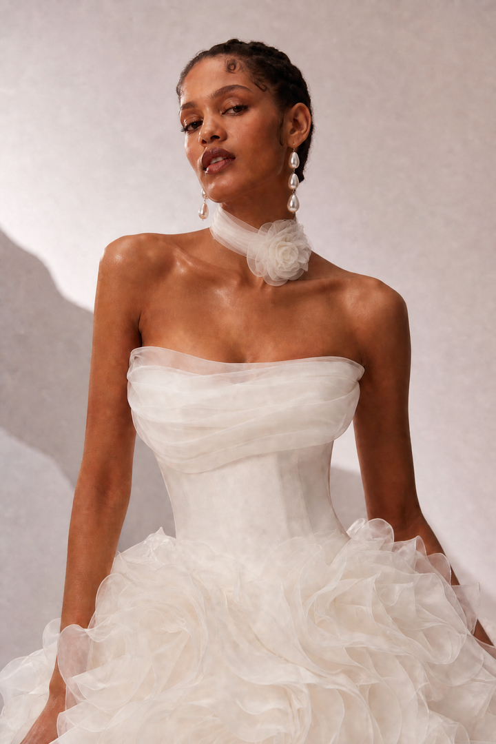 White Floral Ball Gown with 3D Rose Appliqué and Off Shoulder Corset Wedding Dress Plus Size
