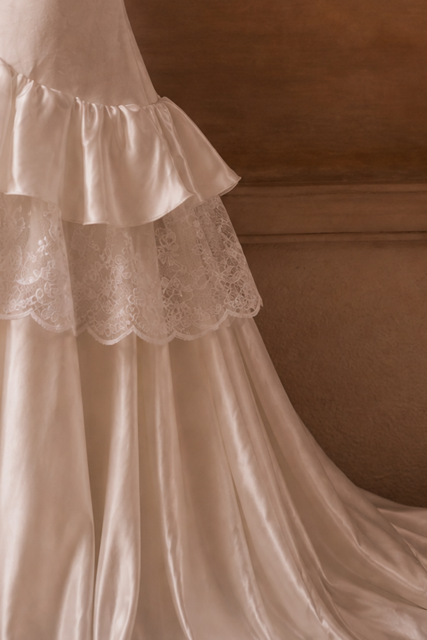 White Mermaid Wedding Dress Off Shoulder Lace Ruffle Gown with 3D Floral Appliqué and Corset Back Plus Size