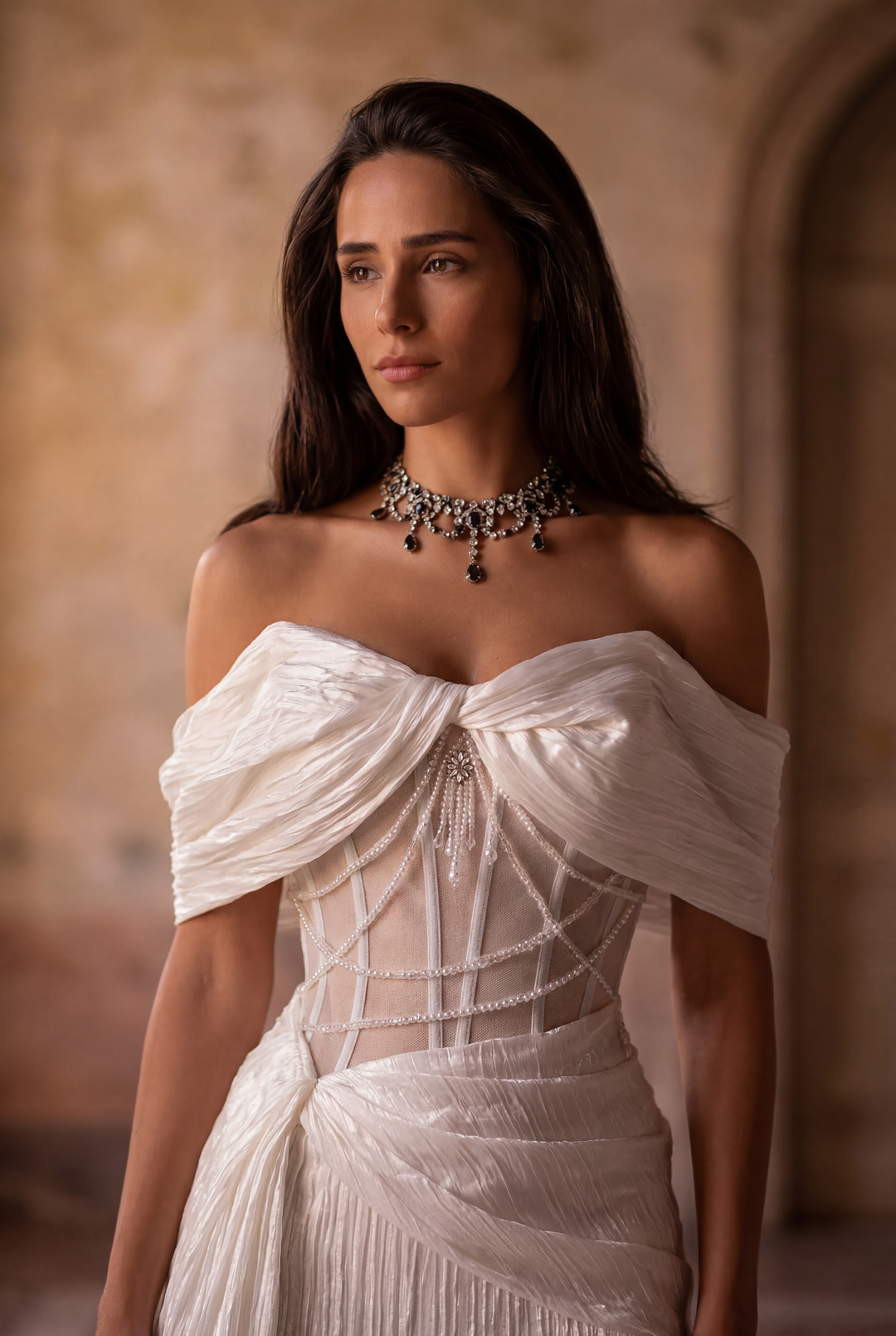 White Off-the-Shoulder Sheer Mermaid Tulle Evening Gown - Plus Size