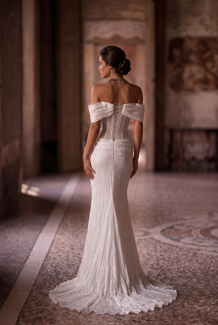 White Off-the-Shoulder Sheer Mermaid Tulle Evening Gown - Plus Size
