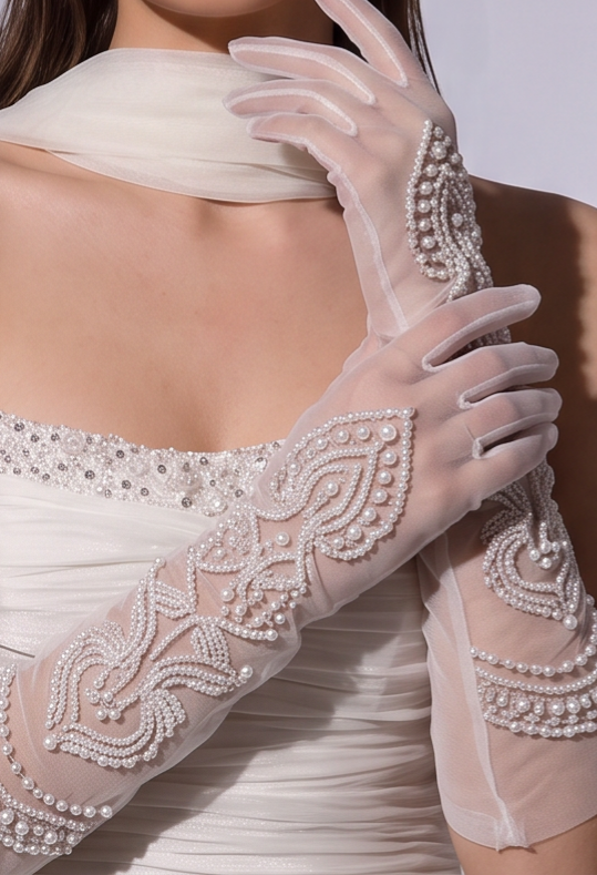 White Ruched Evening Dress with Draped Scarf and Mermaid Train Plus Size