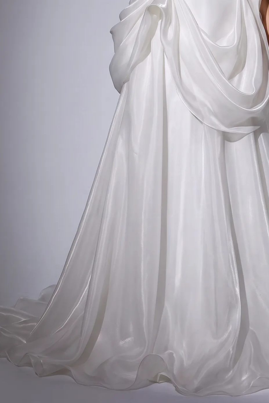 White Ruched Evening Dress with Draped Skirt and Corset Back Plus Size