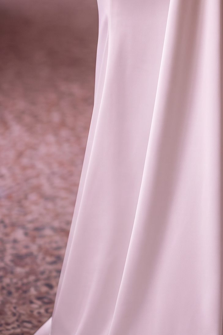 White Satin Mermaid Wedding Dress with Draped Corset Bodice, Ruffled Hip Details and Crystal Embellishments Plus Size