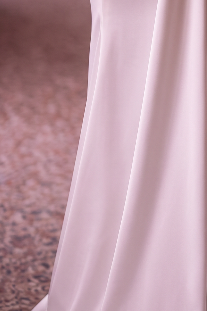 White Satin Mermaid Wedding Dress with Draped Corset Bodice, Ruffled Hip Details and Crystal Embellishments Plus Size