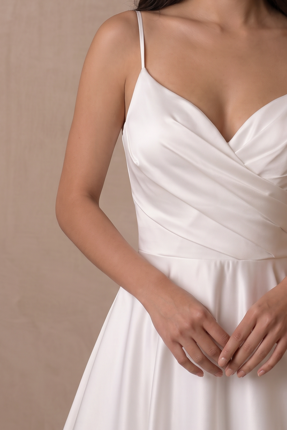 White Satin Wedding Ball Gown – Classic Spaghetti Strap A-Line Bridal Dress with Pockets Plus Size