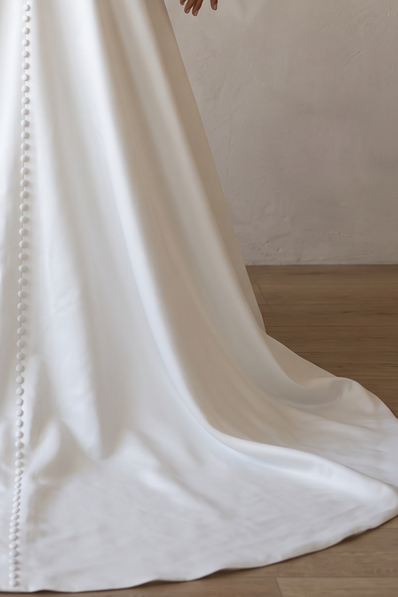 White Satin Wedding Ball Gown – Classic Spaghetti Strap A-Line Bridal Dress with Pockets Plus Size
