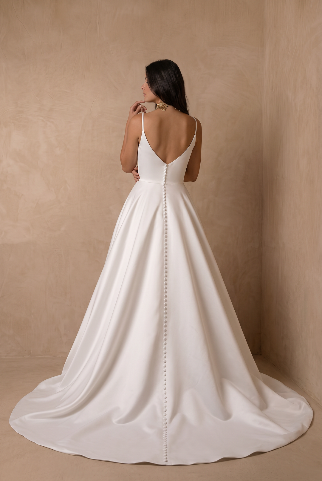 White Satin Wedding Ball Gown – Classic Spaghetti Strap A-Line Bridal Dress with Pockets Plus Size
