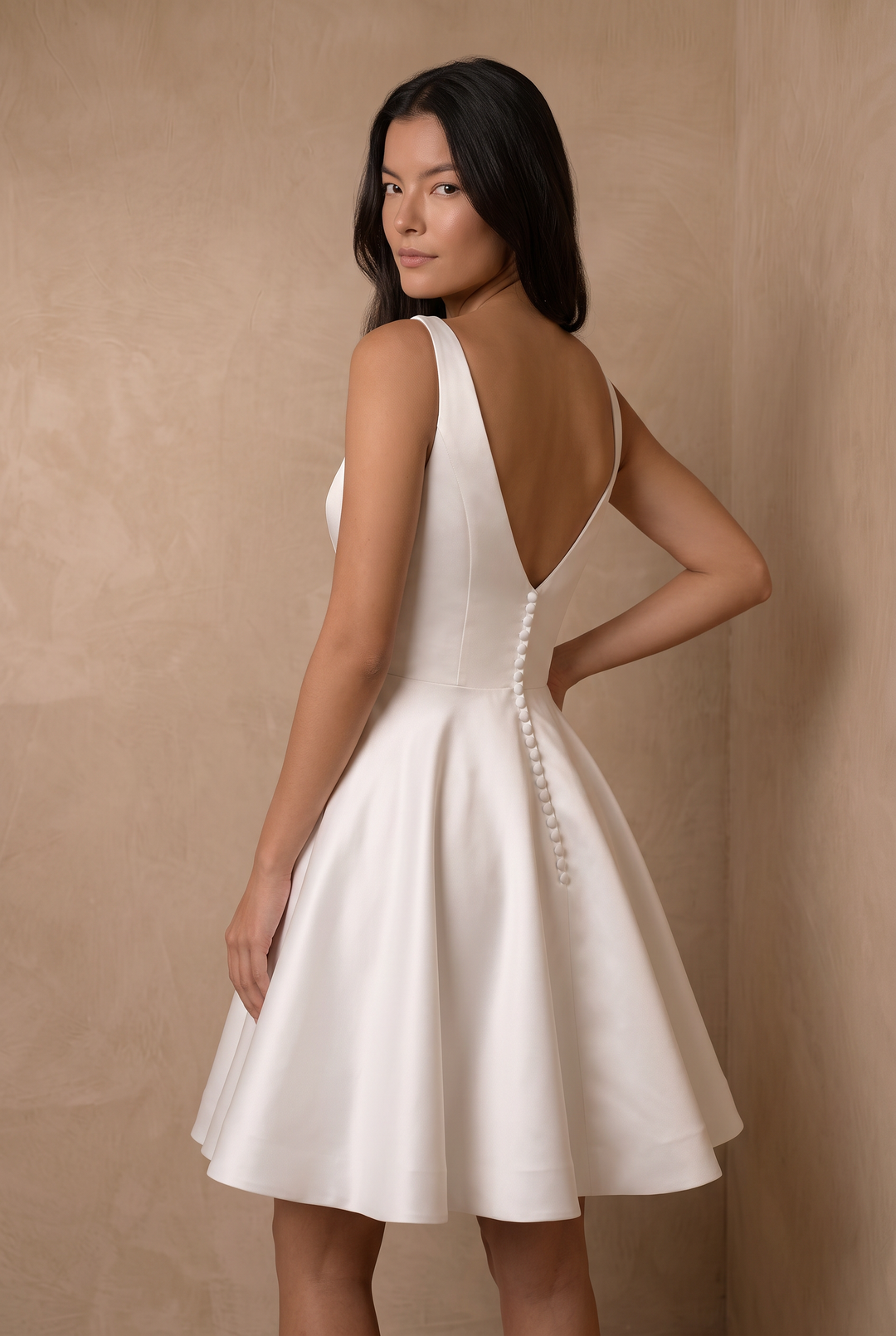 White Simple Satin A-Line Mini Wedding Dress – Classic Spaghetti Strap Bridal Party Dress with Sweetheart Neckline and V-Back Plus Size