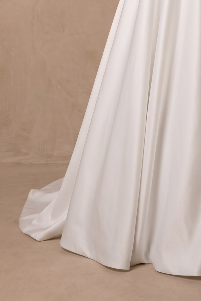White Simple Satin Wedding Dress, Minimalist V-Neck A-Line Bridal Gown with Spaghetti Straps and Buttons Plus Size