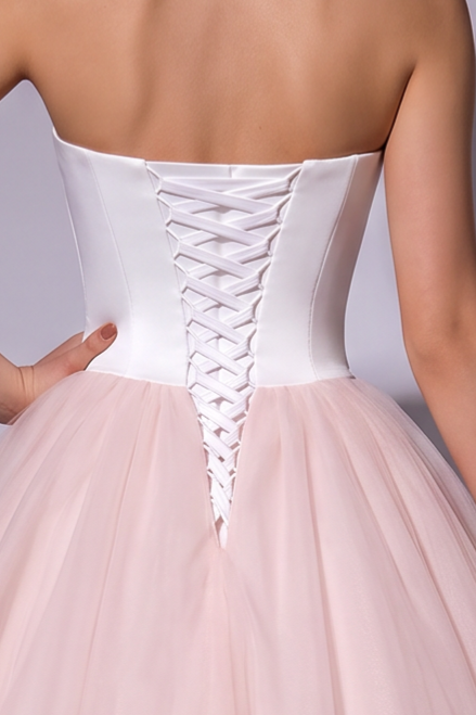 White Wedding Dress with Oversized Rose Appliqués - Strapless Corset Ball Gown with Pink Floral Details - Romantic Bridal Dress Plus Size
