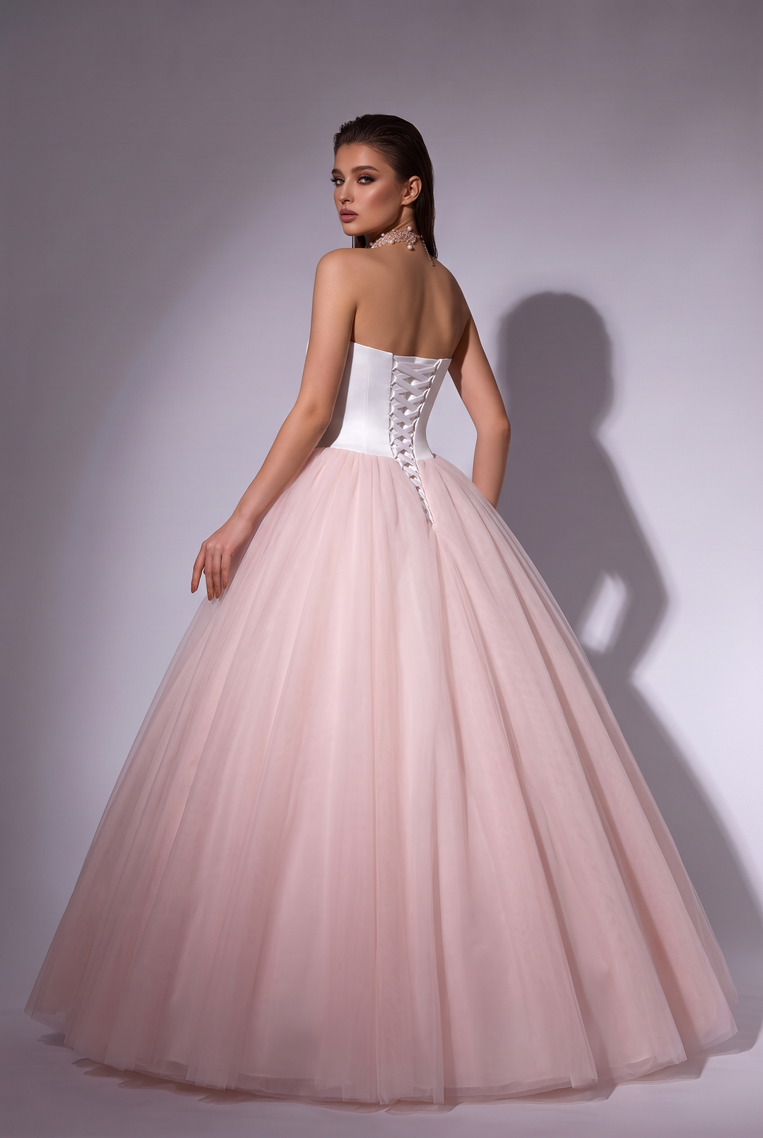 White Wedding Dress with Oversized Rose Appliqués - Strapless Corset Ball Gown with Pink Floral Details - Romantic Bridal Dress Plus Size