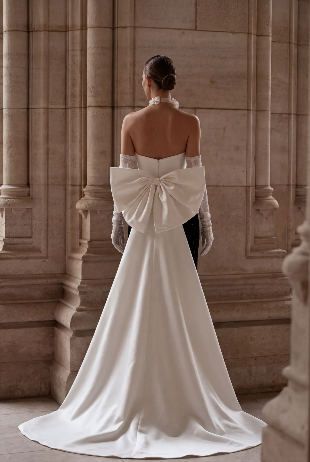 White And Black Simple Gothic Off Shoulder Formal Dress With Train With Bow Tie Plus Size