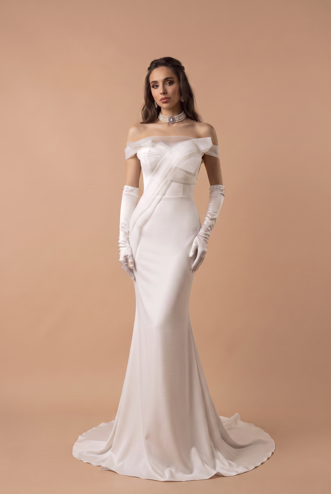 White Boho Style Satin Mermaid Wedding Dress