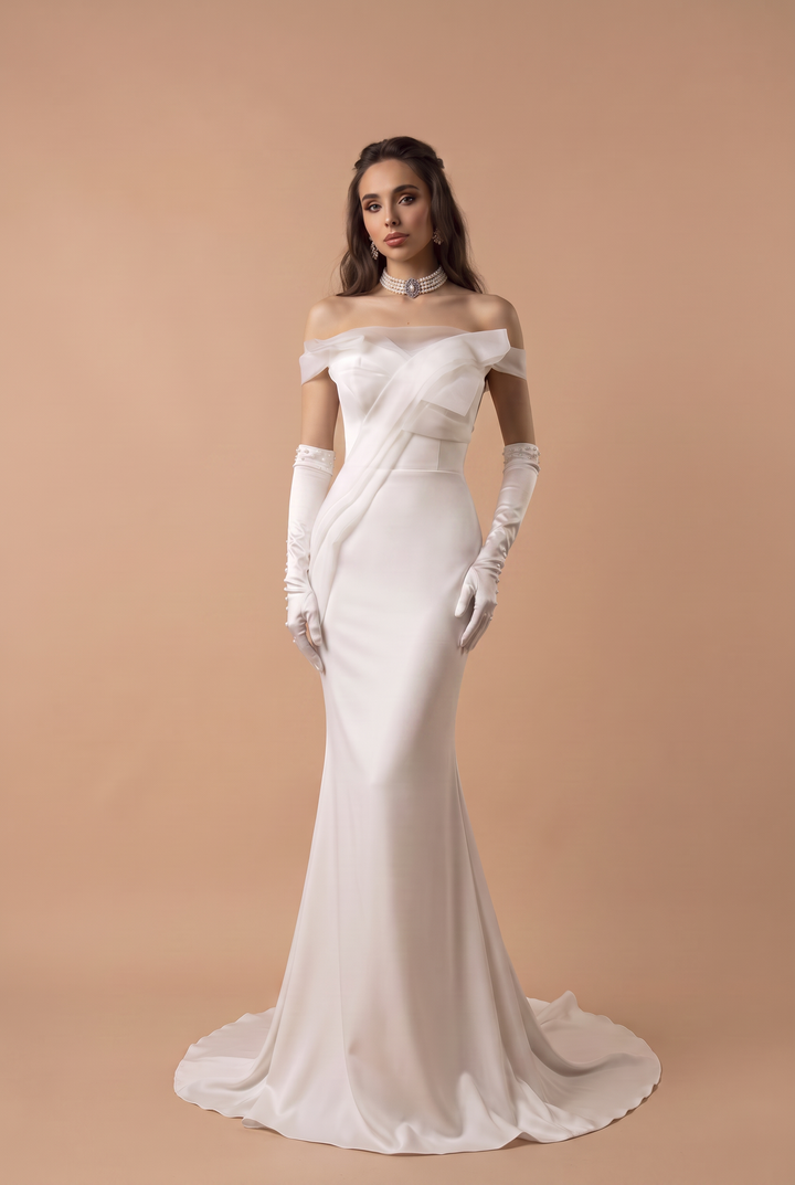 White Boho Style Satin Mermaid Wedding Dress - Plus Size