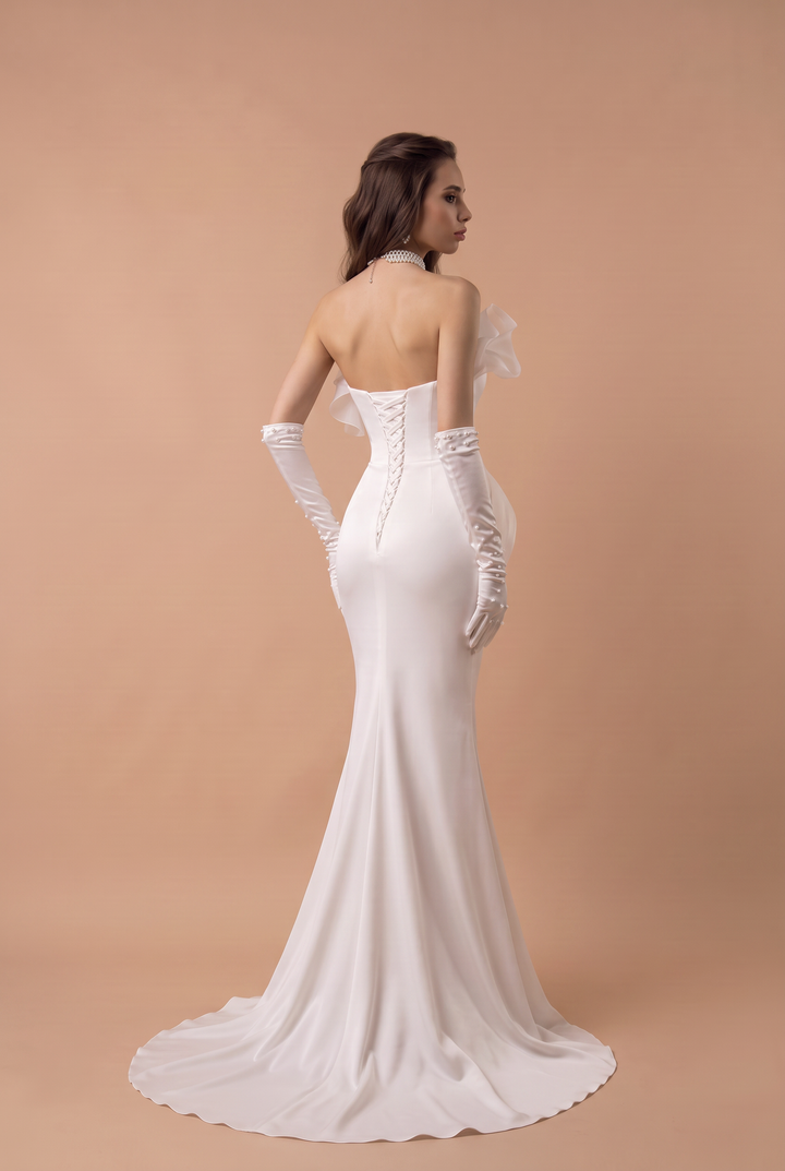 White Boho Style Satin Mermaid Wedding Dress - Plus Size