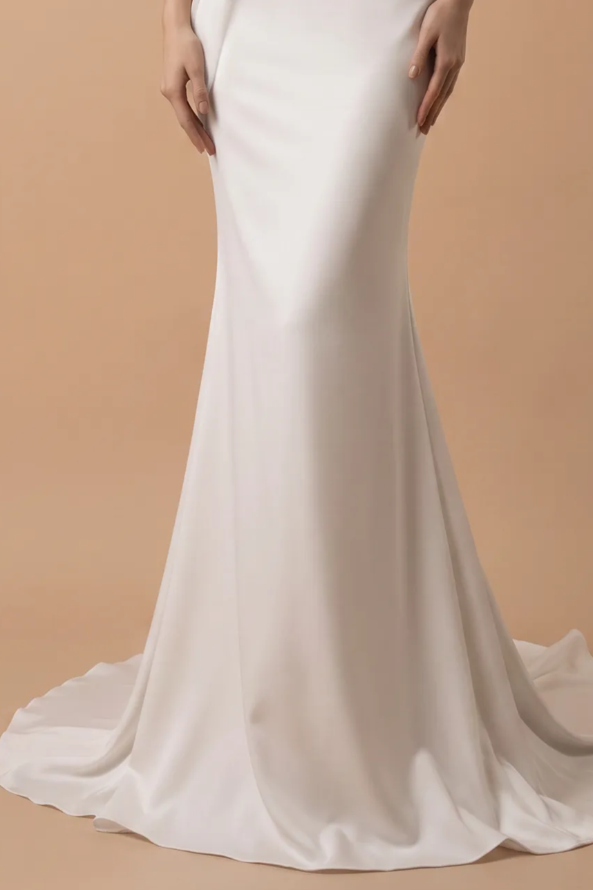 White Boho Style Satin Mermaid Wedding Dress - Plus Size