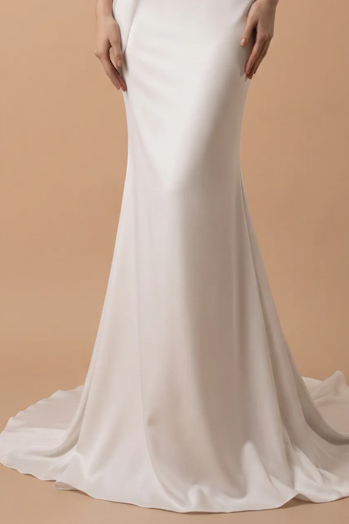 White Boho Style Satin Mermaid Wedding Dress - Plus Size