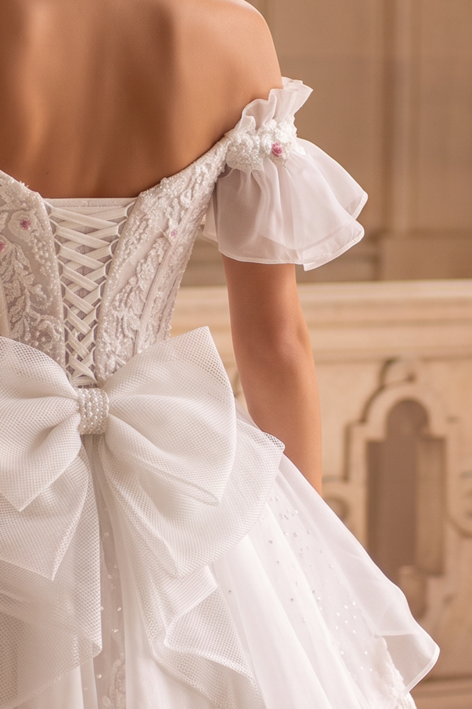 White Lolita Dress with Off-Shoulder - Short Evening Dress with Layered Ruffles – Lace Lolita Dress Plus Size