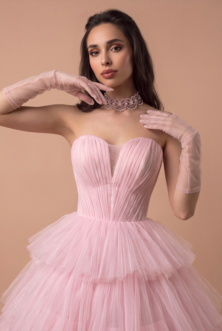 White and Pink Tiered Tulle Evening Dress - Pink Corset Back Tulle Wedding Dress Plus Size