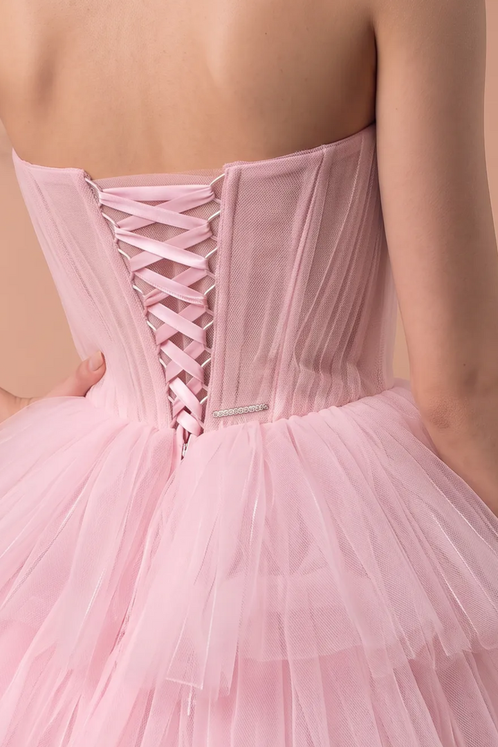 White and Pink Tiered Tulle Evening Dress - Pink Corset Back Tulle Wedding Dress Plus Size