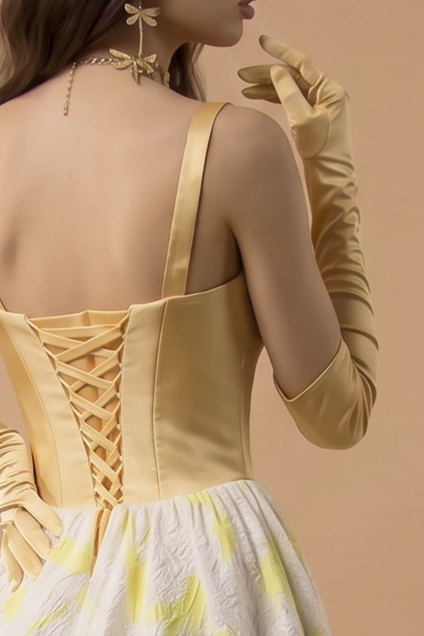 Yellow Evening Dress with Lace-Up Back - Yellow Evening Gown with Flowing Skirt - Yellow Wedding Guest Dress Plus Size