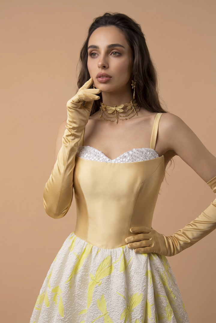Yellow Evening Dress with Lace-Up Back - Yellow Evening Gown with Flowing Skirt - Yellow Wedding Guest Dress Plus Size