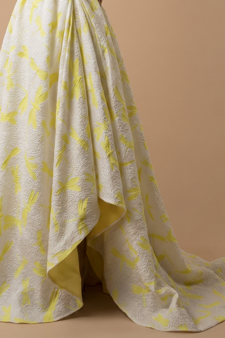 Yellow Evening Dress with Lace-Up Back - Yellow Evening Gown with Flowing Skirt - Yellow Wedding Guest Dress Plus Size
