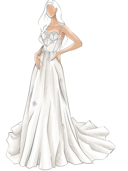 A - Line Wedding Gown with Embroidered Lace – Floral Applique Dress with Crystal - Embellished Straps and Sweetheart Neckline Plus Size - Flora - WonderlandByLilian