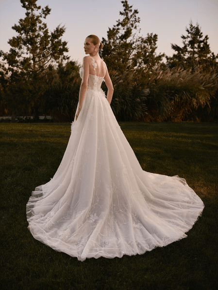 A - Line Wedding Gown with Embroidered Lace – Floral Applique Dress with Crystal - Embellished Straps and Sweetheart Neckline Plus Size - Flora - WonderlandByLilian