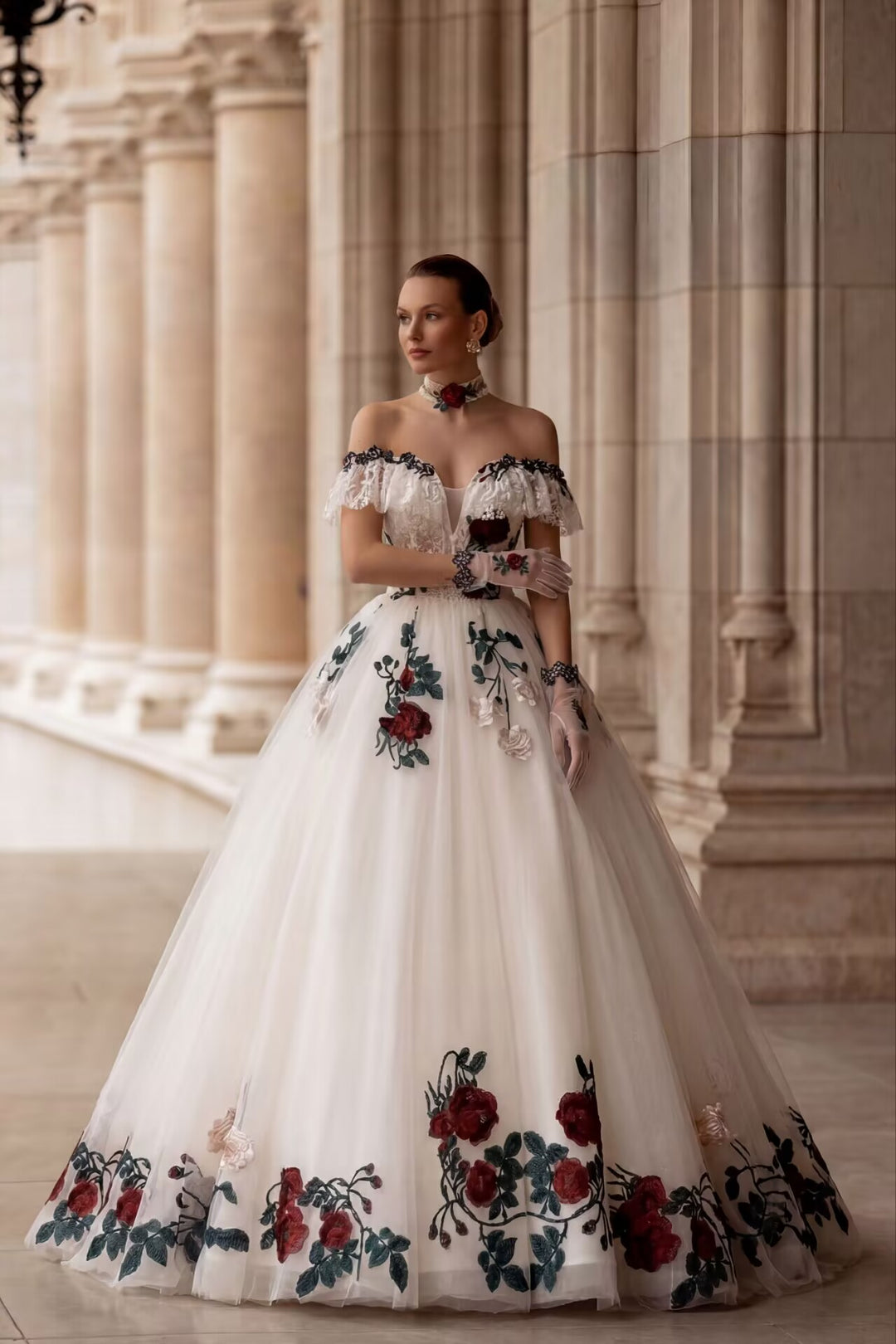 Gothic Off-Shoulder Floral Corset Wedding Dress - Gothic Prom Dress - WonderlandByLilian Gothic Off-Shoulder Floral Corset Wedding Dress - Gothic Prom Dress - WonderlandByLilian