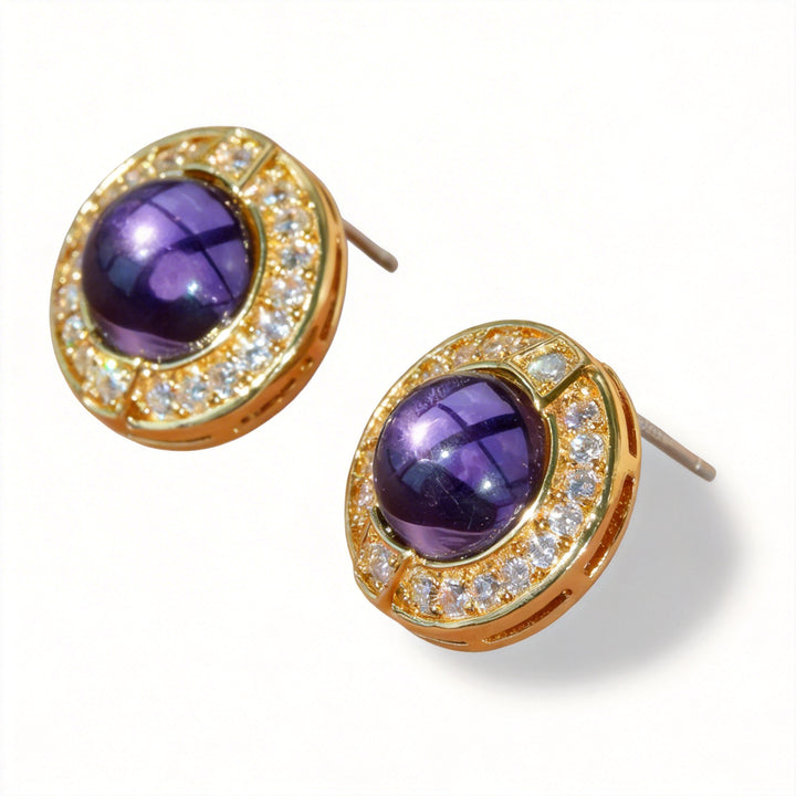 Whispers of Amethyst – Handmade Vintage-Style Purple Glass Cabochon Earrings - Purple Star Ring