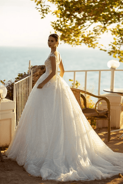 Aline Ball Gown Wedding Dress - Floral Wedding Dress with Lace - Dress with Plunging Neckline Plus Size - WonderlandByLilian