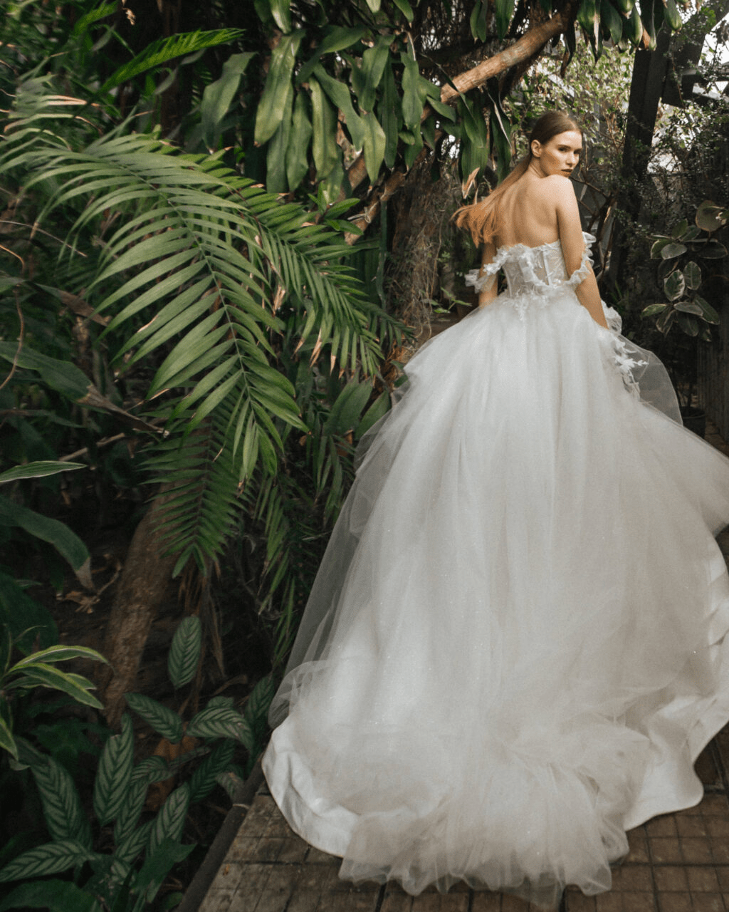 Aline Ball Gown Wedding Dress with Lace Straps - Floral Applique Wedding Dress with Tulle Skirt Plus Size - ELINA - WonderlandByLilian