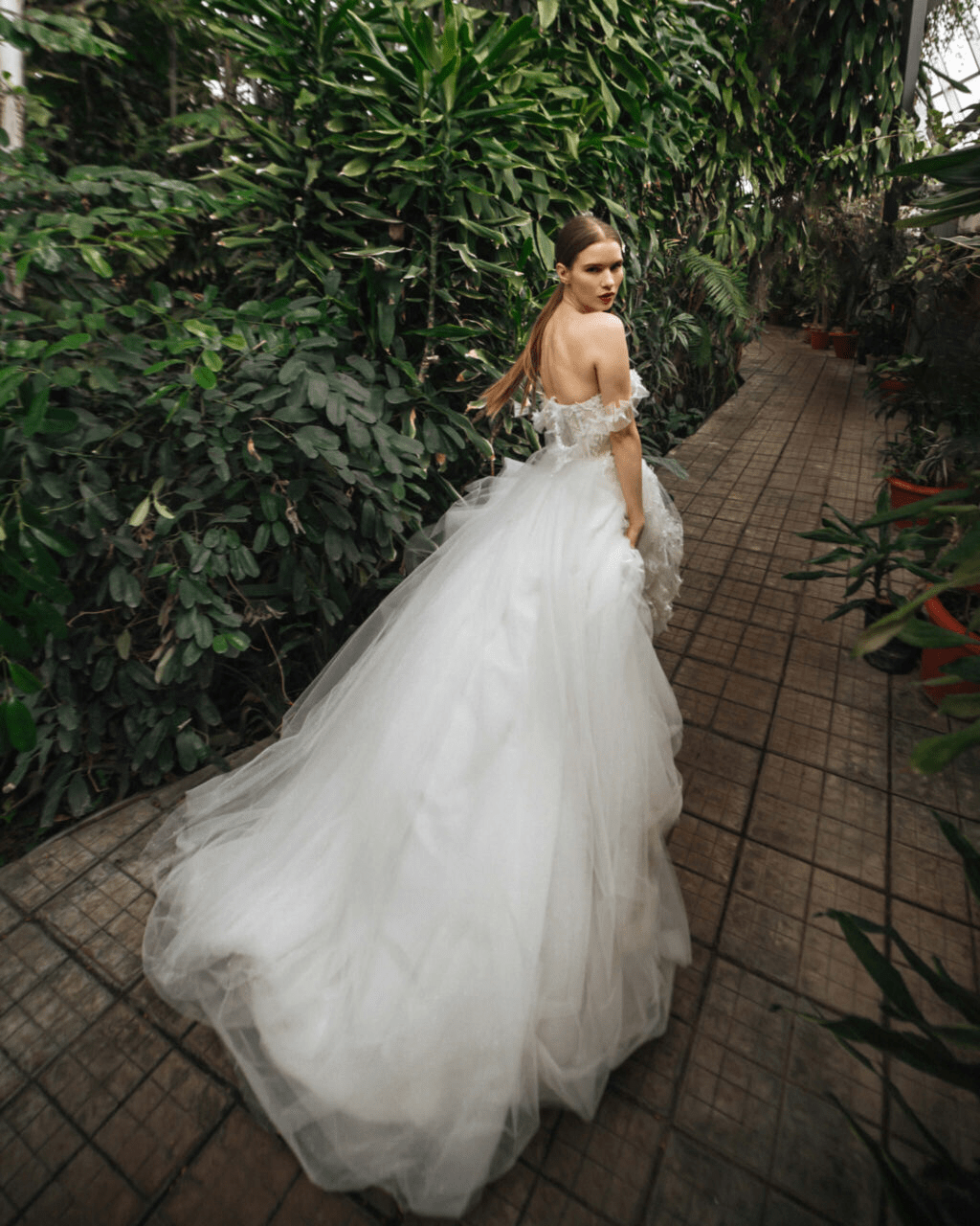 Aline Ball Gown Wedding Dress with Lace Straps - Floral Applique Wedding Dress with Tulle Skirt Plus Size - ELINA - WonderlandByLilian