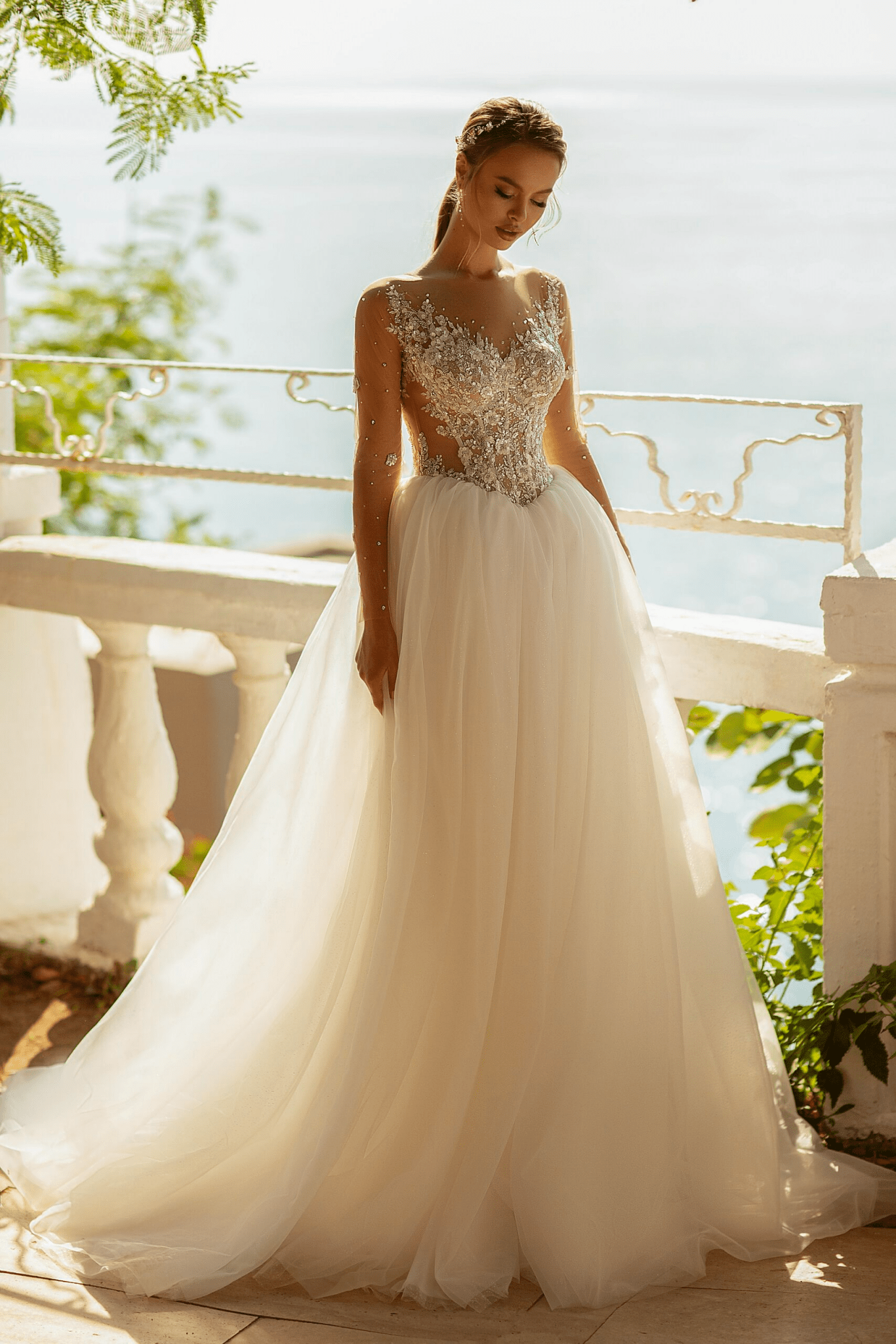 Aline Wedding Dress with Lace Sleeves - Floral Beaded Dress - Lace Bodice Wedding Gown Plus Size - WonderlandByLilian
