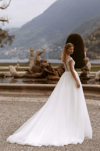 Aline Wedding Dress with Lace Sleeves - Floral Lace Wedding Dress - Lace Corset Back Dress with Train Plus Size - WonderlandByLilian