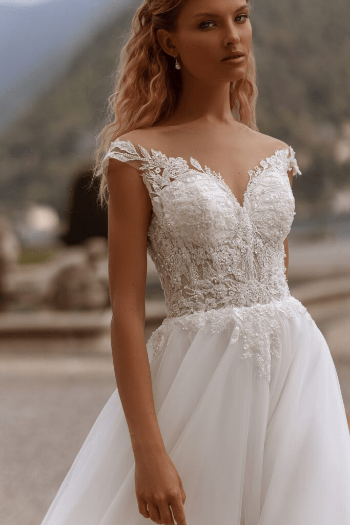 Aline Wedding Dress with Lace Sleeves - Floral Lace Wedding Dress - Lace Corset Back Dress with Train Plus Size - WonderlandByLilian