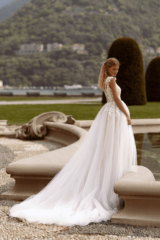 Aline Wedding Dress with Lace Sleeves - Foral Lace Wedding Dress
