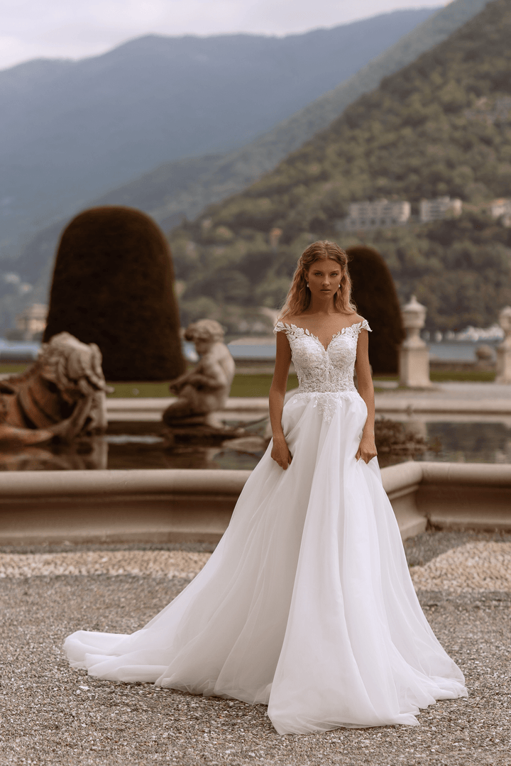 Aline Wedding Dress with Lace Sleeves - Floral Lace Wedding Dress - Lace Corset Back Dress with Train Plus Size - WonderlandByLilian