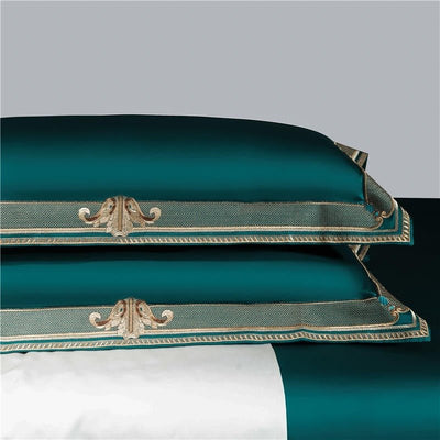 Anahi Green Embroidered Motif Border Egyptian Cotton Bedding Set - WonderlandByLilian