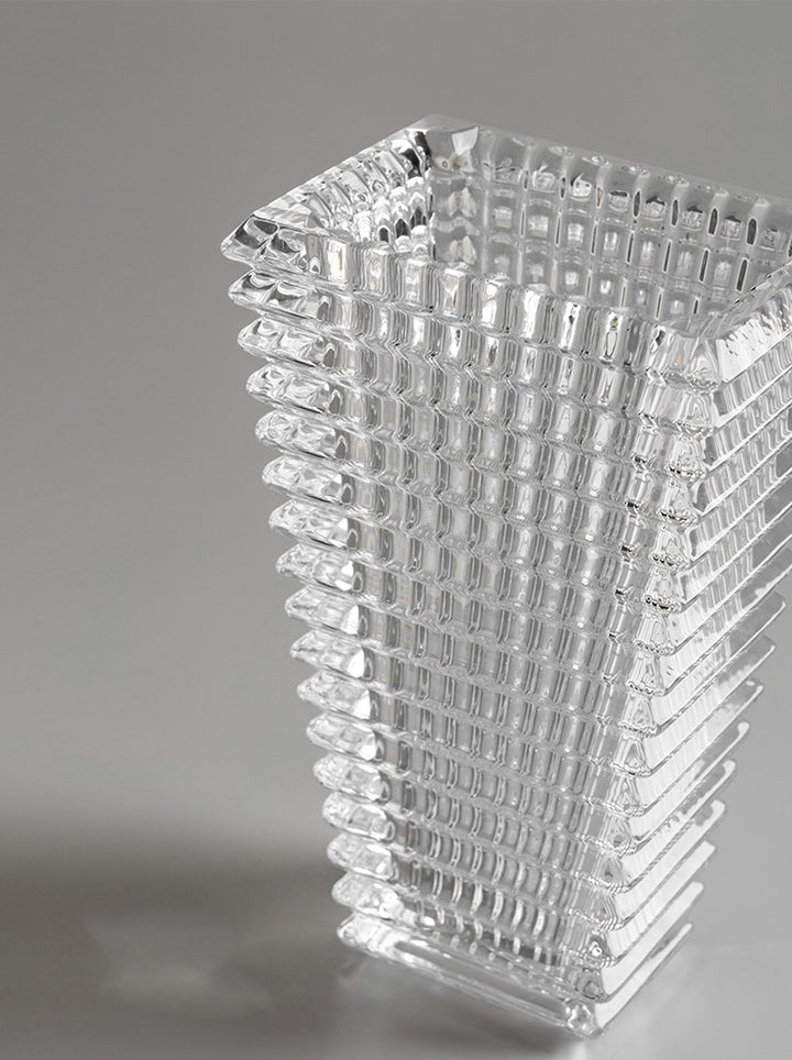 Antique French Handmade Pure Carved Crystal Vase with Rectangular Architectural Design - WonderlandByLilian