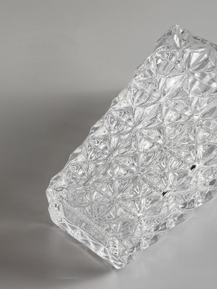 Antique French Handmade Pure Carved Crystal Vase with Rectangular Architectural Design - WonderlandByLilian