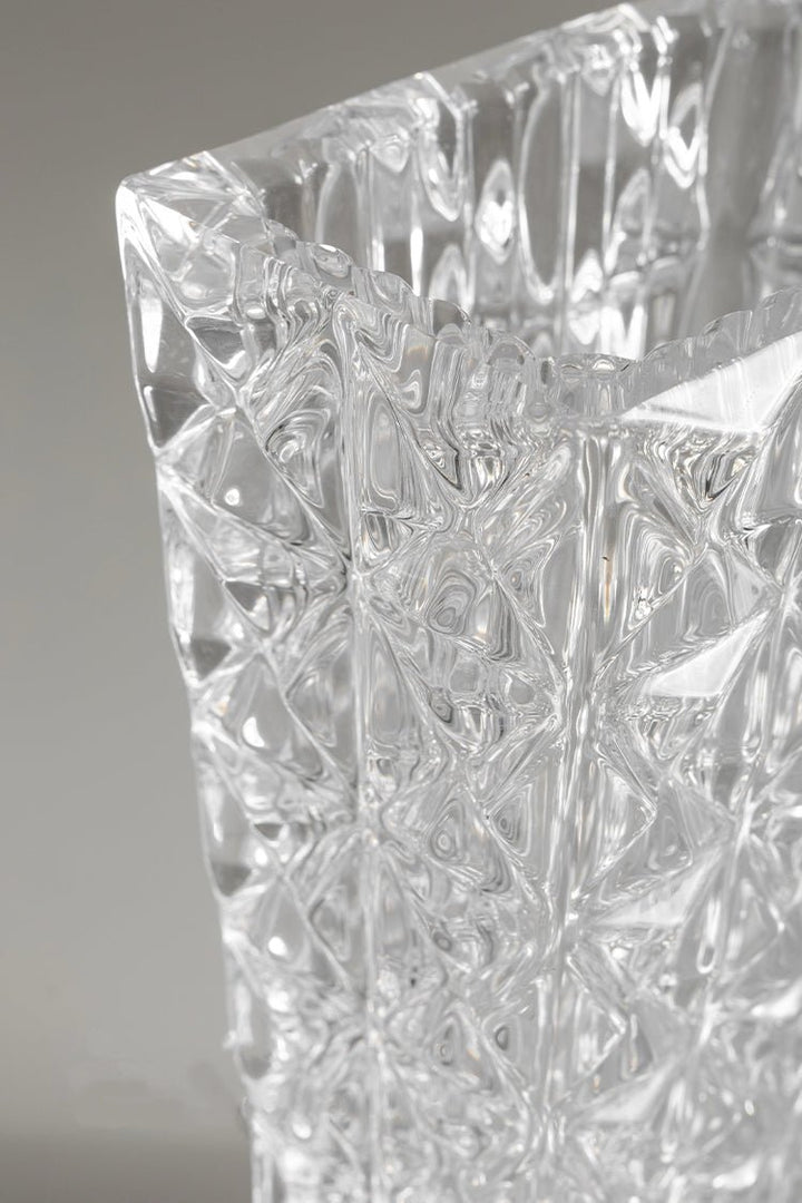 Antique French Handmade Pure Carved Crystal Vase with Rectangular Architectural Design - WonderlandByLilian