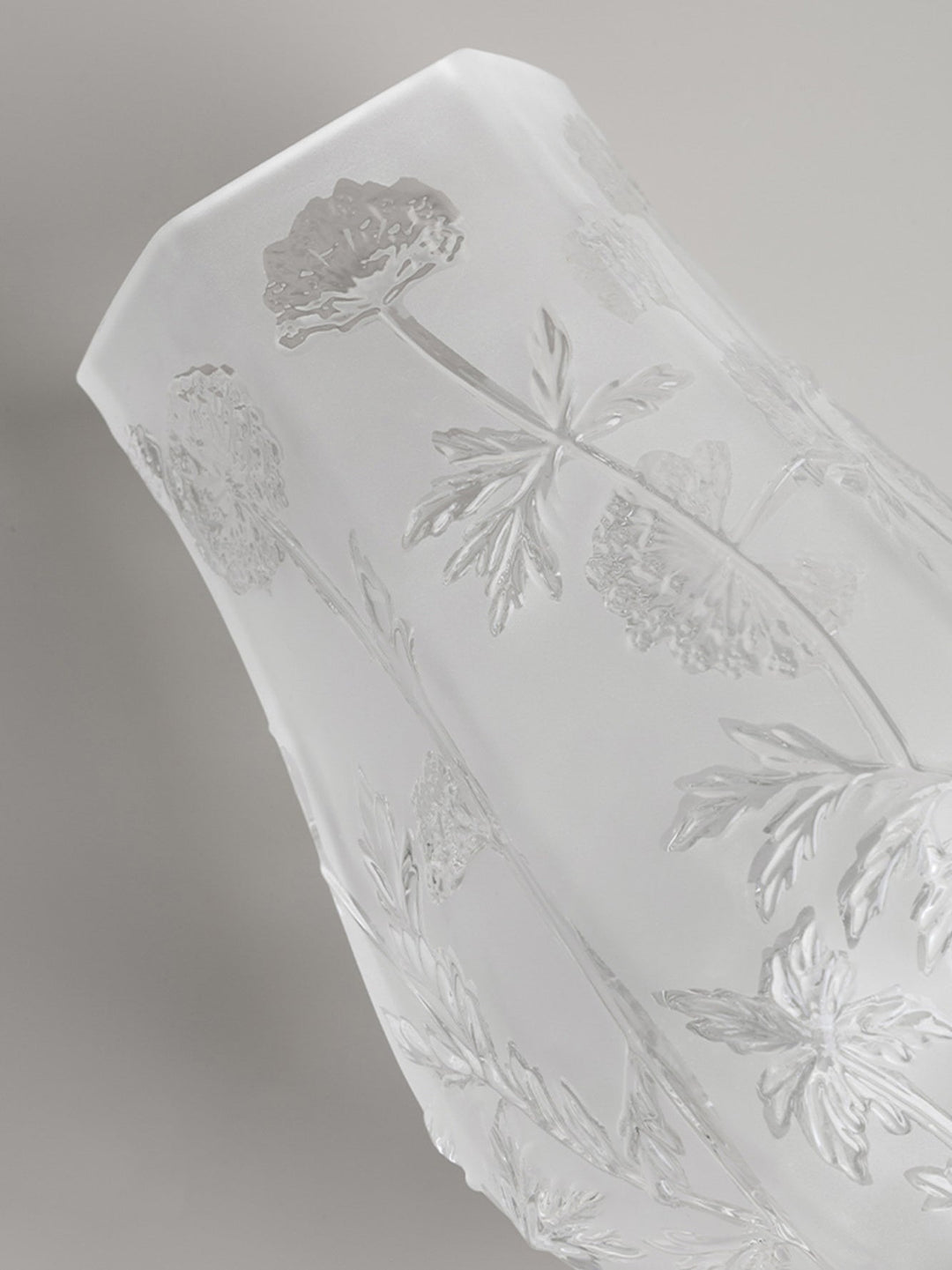 Antique French Handmade White Frosted Crystal Blown Glass Vases with Floral Relief Design - WonderlandByLilian