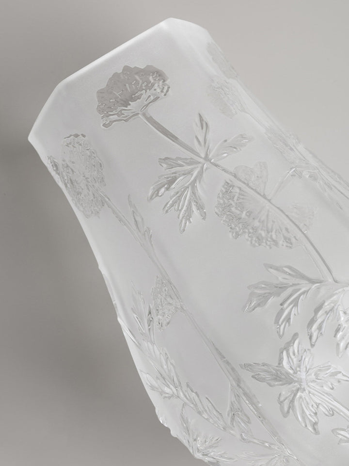 Antique French Handmade White Frosted Crystal Blown Glass Vases with Floral Relief Design - WonderlandByLilian