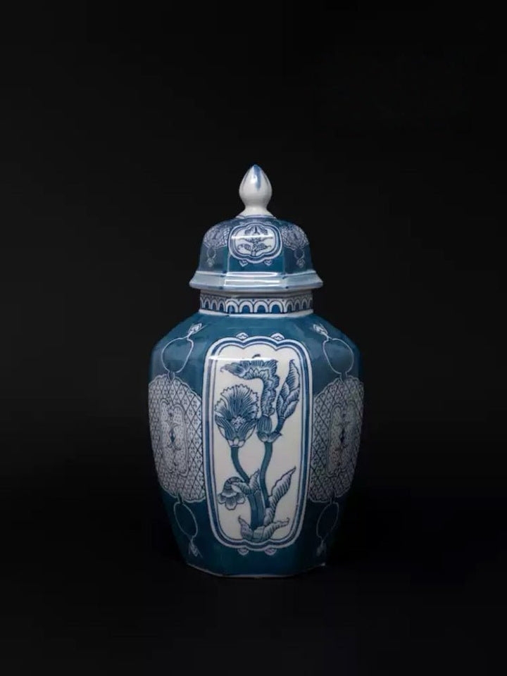 Antique Handmade Blue and White Porcelain Vase with Hand Painted Floral and Pomegranate Design - WonderlandByLilian