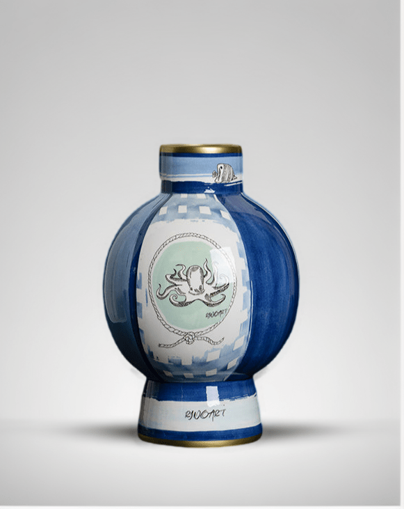 Antique Italian Blue and White Porcelain Vase Inspired by Richard Ginori with Hand - Painted Gilded Maritime Motifs - WonderlandByLilian